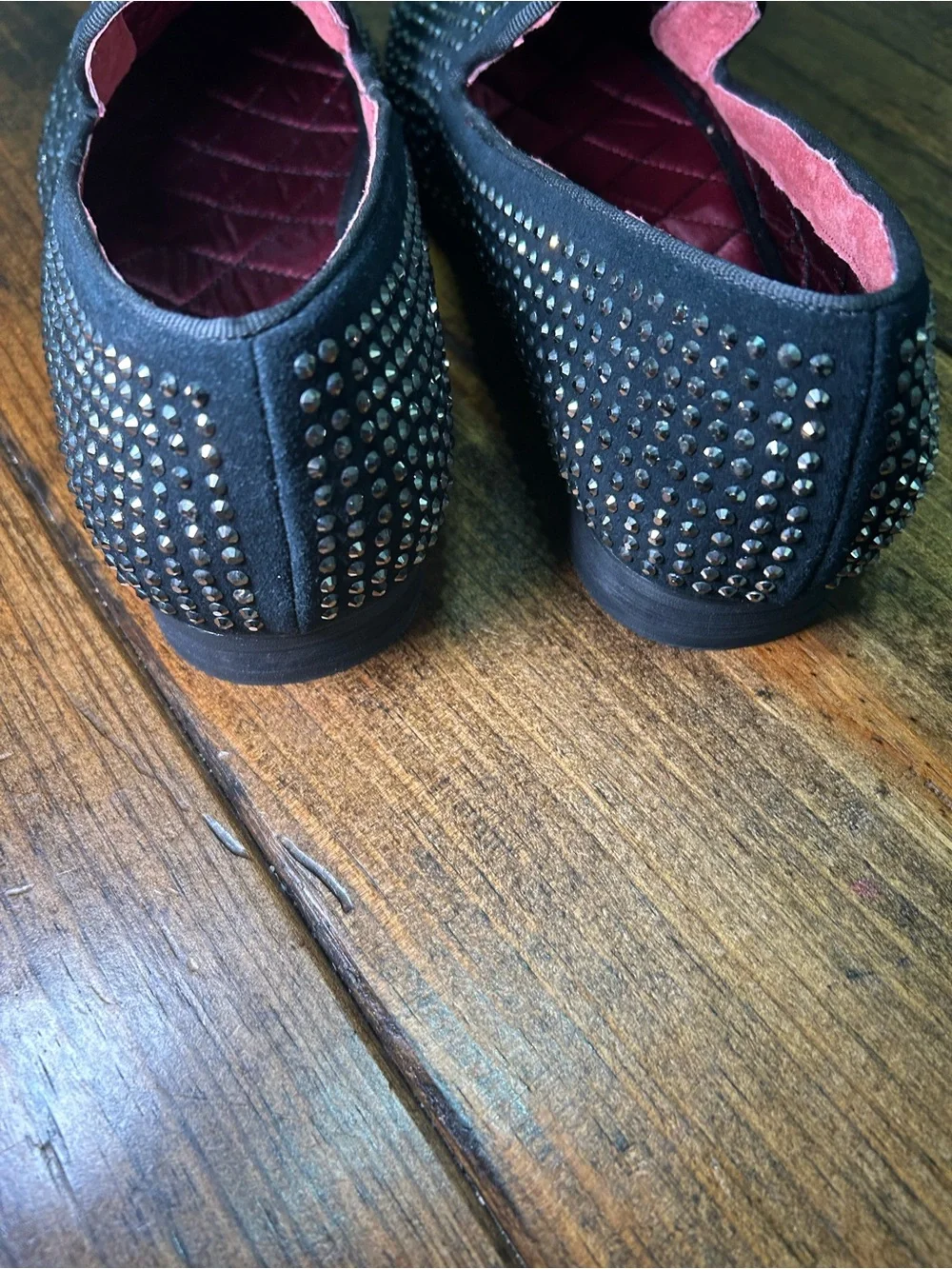 Steve Madden Black Studded Slip-On Loafers with Burgundy Lining